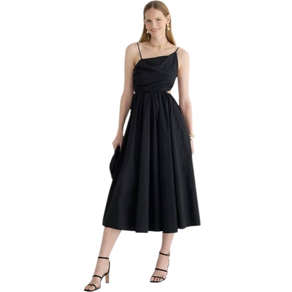 J.Crew Collection Black Side-Cutout Midi Dress in Cotton Poplin, Size 4, NWOT